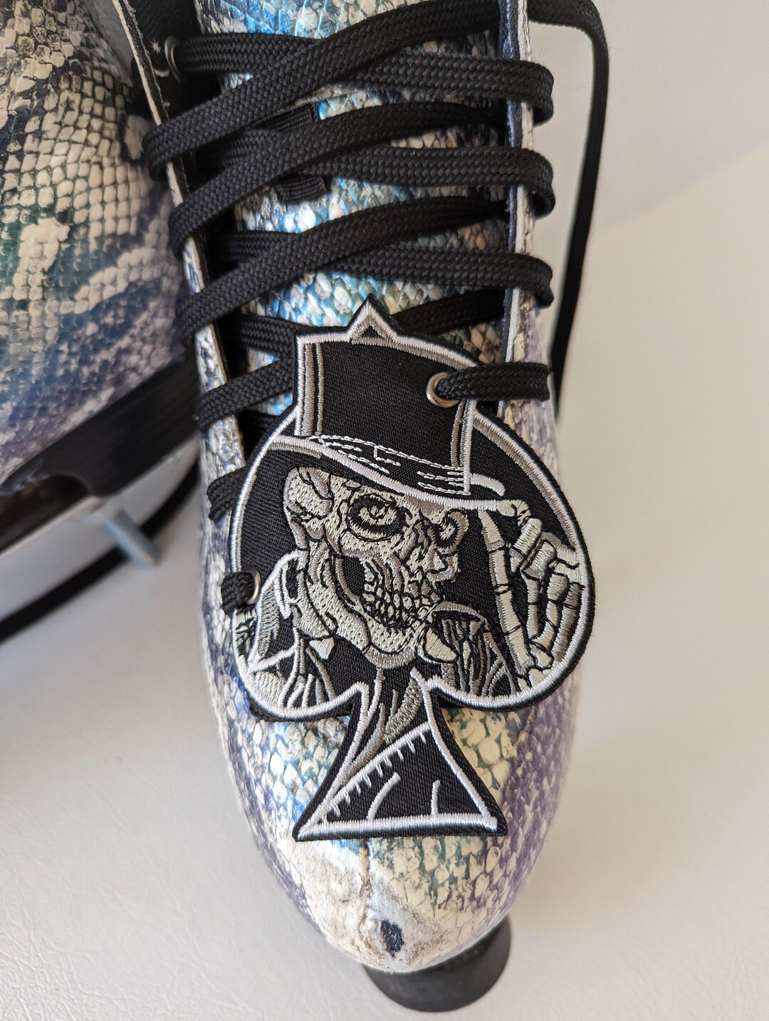 Skeleton Roller Skate Lace Patch, Skeleton Patch, Goth Skate Patch
