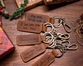 Handwriting Keychain Customized Leather Keychain Engraved Keychain Personalized Handwriting gift 3rd Year Anniversary gift Christmas gift