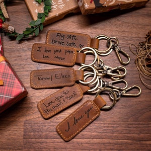 Handwriting Keychain Customized Leather Keychain Engraved Keychain Personalized Handwriting gift 3rd Year Anniversary gift Christmas gift