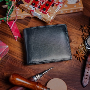 Cartera de hombre personalizada, regalo para novio, cartera de cuero, cartera de hombre personalizada, cartera de hombre plegable con escritura a mano, regalo para el día del padre, regalo de Navidad
