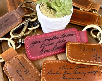 Mothers Day Gift Handwriting Keychain Customized Leather Keychain Engraved Keychain Personalized Handwriting gift 3rd Year Anniversary gift