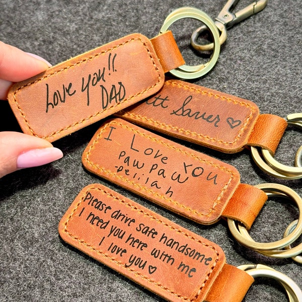 Mothers Day Gift Handwriting Keychain Customized Leather Keychain Engraved Keychain Personalized Handwriting gift 3rd Year Anniversary gift