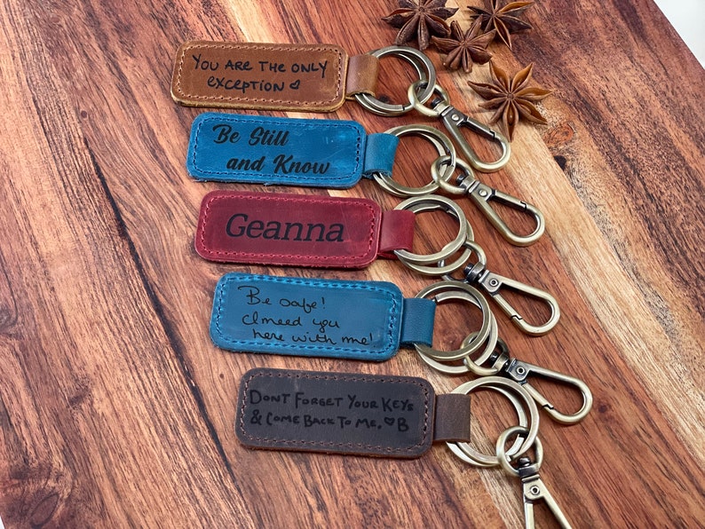 Handwriting Keychain Customized Leather Keychain Engraved Keychain Personalized Handwriting gift 3rd Year Anniversary gift Christmas gift image 5