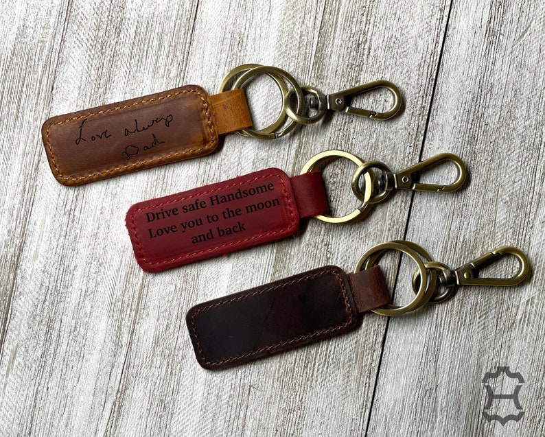 Handwriting Keychain Customized Leather Keychain Engraved Keychain Personalized Handwriting gift 3rd Year Anniversary gift Christmas gift image 6