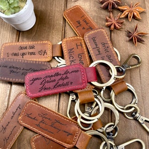 Handwriting Keychain Customized Leather Keychain Engraved Keychain Personalized Handwriting gift 3rd Year Anniversary gift Christmas gift image 3