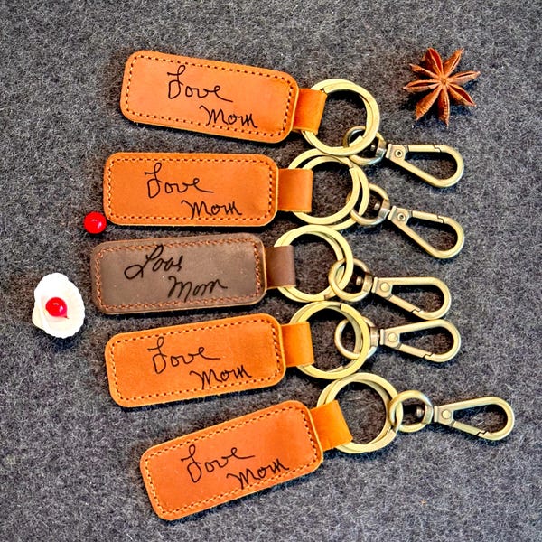 Personalized Handwriting Leather Keychain: Custom Memorial Gift
