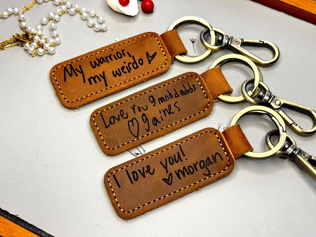 Creative Keychain Custom Handwriting Leather Keychain - Personalized Keepsake Gift - Etsy