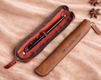 Personalized Leather Zip Pen Case, Gift for him , Mothers Day Gift