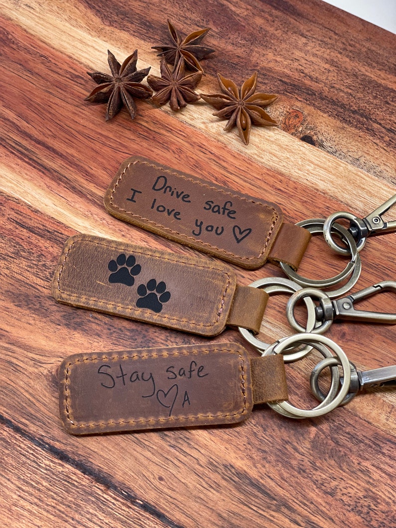 Handwriting Keychain Customized Leather Keychain Engraved Keychain Personalized Handwriting gift 3rd Year Anniversary gift Christmas gift image 2