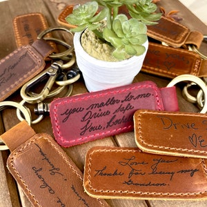 Handwriting Keychain Customized Leather Keychain Engraved Keychain Personalized Handwriting gift 3rd Year Anniversary gift Christmas gift image 4