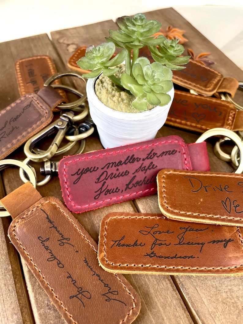 Personalized Handwriting Leather Keychain: Custom Memorial Gift - Etsy