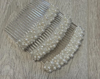 Peineta para velo de novia con cristales y perlas, peineta para el cabello con cristales y cuentas, peineta de perlas para novias, accesorios para el cabello de cristal para bodas, peineta de plástico
