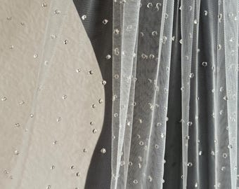 Water Drop Wedding Veil, Dotted Pearl Veil, Beaded Bridal Veil, Fingertip Veil, Minimalist Modern Bride, One tier beaded veil