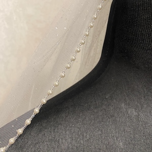 Glitter Pearl edge Wedding Veil, Sparkling Tulle Veil with Angel Cut, Long Shimmering Cathedral Veil, Beaded Ivory bridal Veil