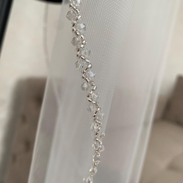 Beaded Crystal Wedding Veil: Elegant Bridal Cathedral Veil, Ivory/White