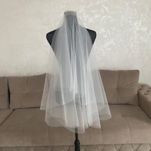 Two Tier Soft Simple Wedding Veil with blusher, Pearl & Crystal veil comb, Round wedding veil, Soft two-tier bridal veil, Waterfall veil