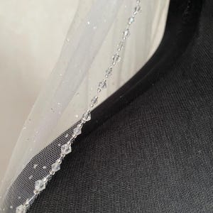 Glitter Crystal Veil, Sparkle Tulle Bridal Veil with Beaded Edge, Long Shimmering Veil, Cathedral veil, Fingertip ivory veil