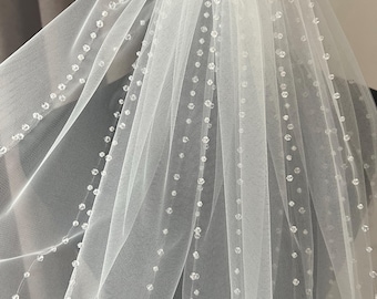 Wedding Veil with Crystal rain and Embroidered Comb, Long Veil with Crystal Detailing, Waltz length bridal veil