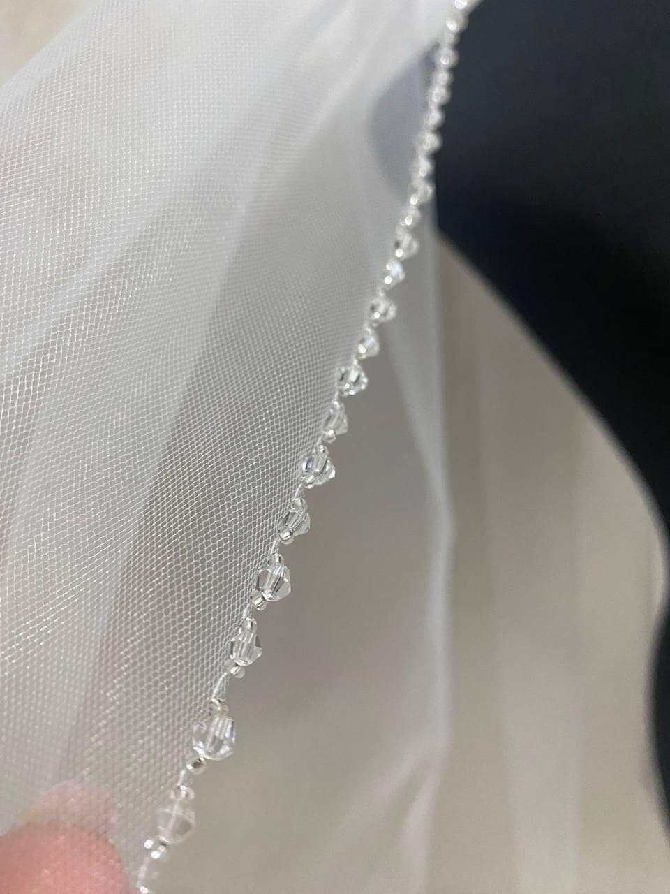 Ivory wedding Crystal veils, Crystal Edge Bridal Veil,Handmade beads veil, One tier beaded veil, Long & Short veil for bride