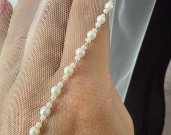 Pearl Edge Wedding Veil, Handmade Ivory /  White Bridal Veil, One-Tier Elbow, Hip, Fingertip Floor, Chapel, Churt, Cathedral Veil