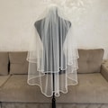 Two-Tier Wedding Veil with Pearl Trim and Blusher, Round Soft Tulle Veil, Custom Waterfall Pearl Edge Bridal Veil, Elegant 2 Layers veil product logo