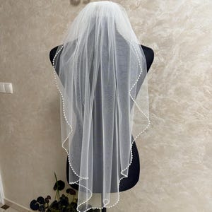 Pearl Edge Wedding Veil, Handmade Ivory / White Bridal Veil, One-Tier Elbow, Hip, Fingertip Floor, Chapel, Churt, Cathedral Veil image 13