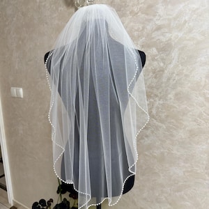 Pearl Edge Wedding Veil, Handmade Ivory / White Bridal Veil, One-Tier Elbow, Hip, Fingertip Floor, Chapel, Churt, Cathedral Veil image 14