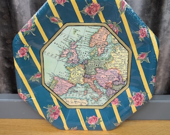 Vtg MacKenzie Childs Old World Map Octagon 8 Paper Dinner Plates 10" New Retired