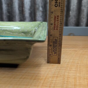 Vintage MacKenzie Childs Hopscotch Green Ceramic Square Bowl Floral & Dots 7.75" image 12