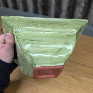 Vintage MacKenzie Childs Hopscotch Green Ceramic Square Bowl Floral & Dots 7.75" image 7