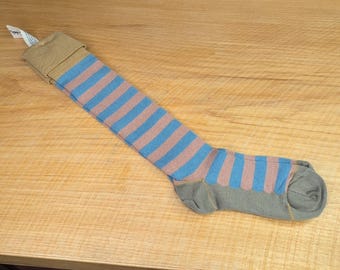 MacKenzie Childs Children's Knee High Socks Size 8-10 Striped Blue Mauve NWT