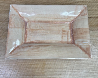 Plato de ensalada de cerámica vintage MacKenzie Childs Hopscotch color naranja caramelo, 24 x 17 cm