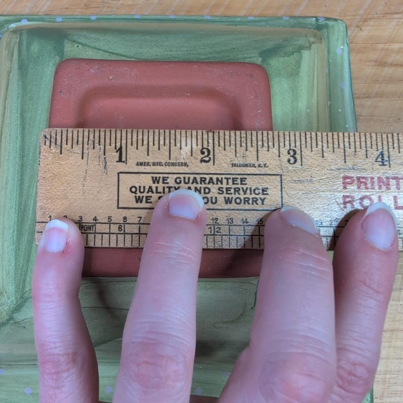 Vintage MacKenzie Childs Hopscotch Green Ceramic Square Bowl Floral & Dots 7.75" image 10