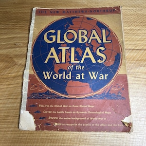 WWII 1942 Matthews-Northrup GLOBAL ATLAS of World at War History Maps