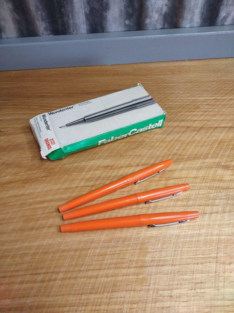 Rotulador Faber Castell Wonderiter naranja 12, plástico sólido, punta fina, vintage, años 80 y 90 imagen 1