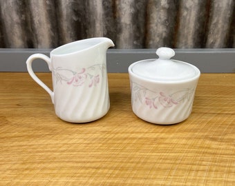 VTG Corning Pink Trio Sugar and Creamer