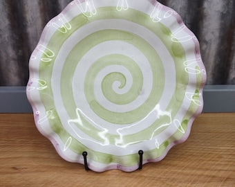 Vtg MacKenzie Childs Granny Smith Lollipop Ceramic Fluted Dessert Plate 9" Rare