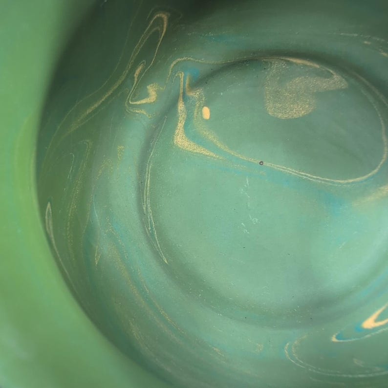 Vtg MacKenzie Childs Camp Green Marble Swirl Enamel Handled Mug 16 oz Retired immagine 8