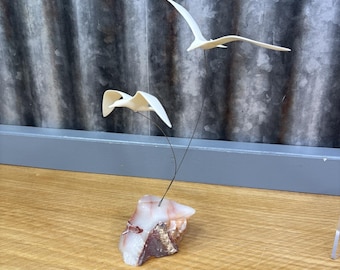 Vtg 1974 Marvin Wernick 2 Flying Seagulls Sculpture Handcrafted Quartz Base MCM