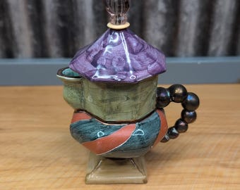 Vtg MacKenzie Childs Hopscotch Sidewalk Creamer Ceramic w/ Lid Retired 8"