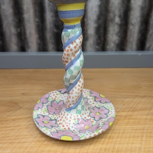 Vintage MacKenzie-Childs Taylor Myrtle Ceramic Twisted Candle Stick Holder 8.5&quot;
