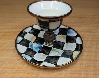 Vintage MacKenzie-Childs Courtly Check Camp Enamel Egg Cup 3" Retired