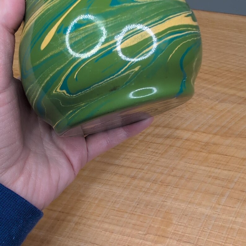 Vtg MacKenzie Childs Camp Green Marble Swirl Enamel Handled Mug 16 oz Retired immagine 11