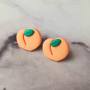 Peach Stud Earrings, Polymer Clay, Lightweight, Handmade, Peach Earrings, Peach Inspired, Summer Earrings, Fruit Earrings, Fruit Jewelry