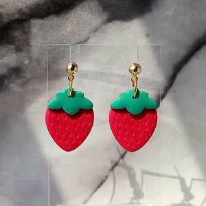 Strawberry Earrings, Polymer Clay, Lightweight, Handmade, Strawberry, Strawberry Inspired, Fruit Earrings, Summer Earrings