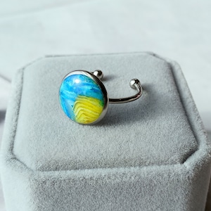 Starry Night Ring, Polymer Clay, Lightweight, Handmade, Stainless Steel, Starry Night Inspired, Van Gogh, Art Inspired, Starry Night