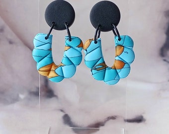 Faux Turquoise And Gold Drop Earrings, Polymer Clay, Lightweight, Handmade, Faux Stone, Faux Turquoise, Turquoise Earrings, Turquoise