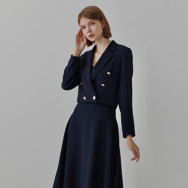 Abito da donna con gonna lunga blu navy, abito da donna con giacca gonna, abito da donna, abito da ufficio, abito casual, abito di apertura, abito di invito