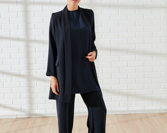 Navy blue 3 piece women's suit, women's dress set, three-piece women's pant suit, office suit, casual suit, opening suit