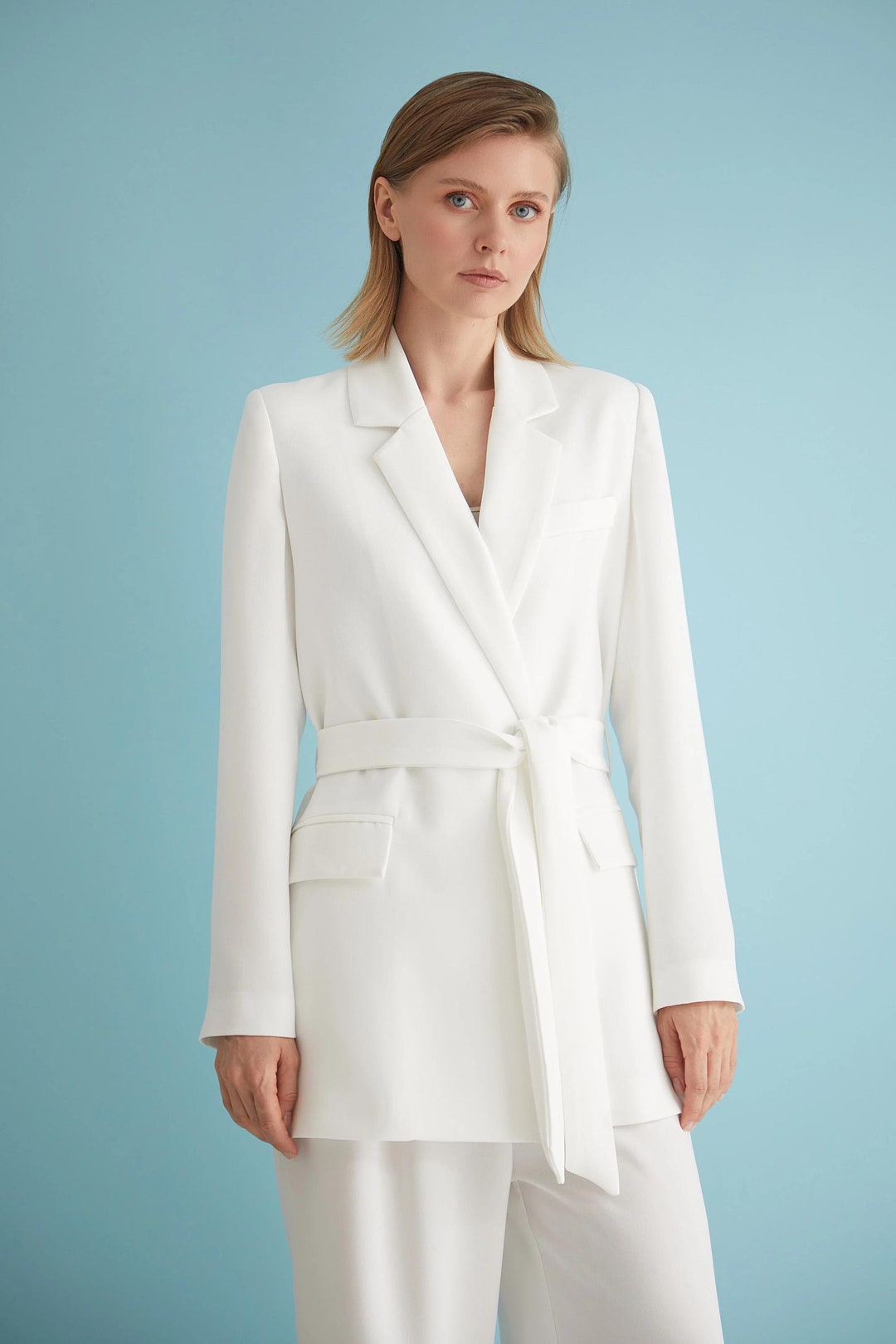 Double-Breasted Belted Longline Denim Jacket